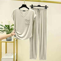Cap-Sleeve Pocket-Style 2-Pcs Lounge And Night Wear Suit. WLW-13