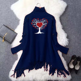 Red Heart Tree Eyelet Style Winter Bat-Wing Poncho.