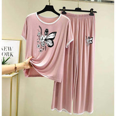 Contrast Tape-Style Big-Printed 2-Pcs Lounge And Night Wear Suit. WLW-07