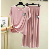 Contrast Tape-Style Logo-Printed 2-Pcs Lounge And Night Wear Suit. WLW-07