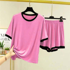 Contrast-Tape Short Style 2-Pcs Summer Launge & Night Wear Suit. WLW-04