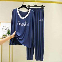 Contrast Neck-Style Big-Printed 2-Pcs Lounge And Night Wear Suit. WLW-10