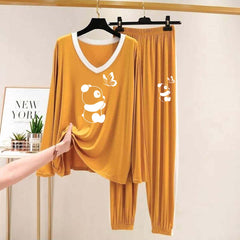 Contrast Neck-Style Big-Printed 2-Pcs Lounge And Night Wear Suit. WLW-10