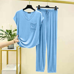 Cap-Sleeve Pocket-Style 2-Pcs Lounge And Night Wear Suit. WLW-13
