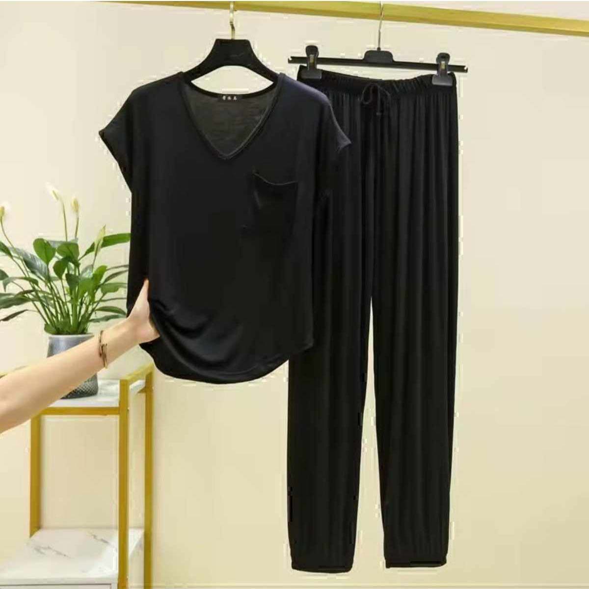 Cap-Sleeve Pocket-Style 2-Pcs Lounge And Night Wear Suit. WLW-13