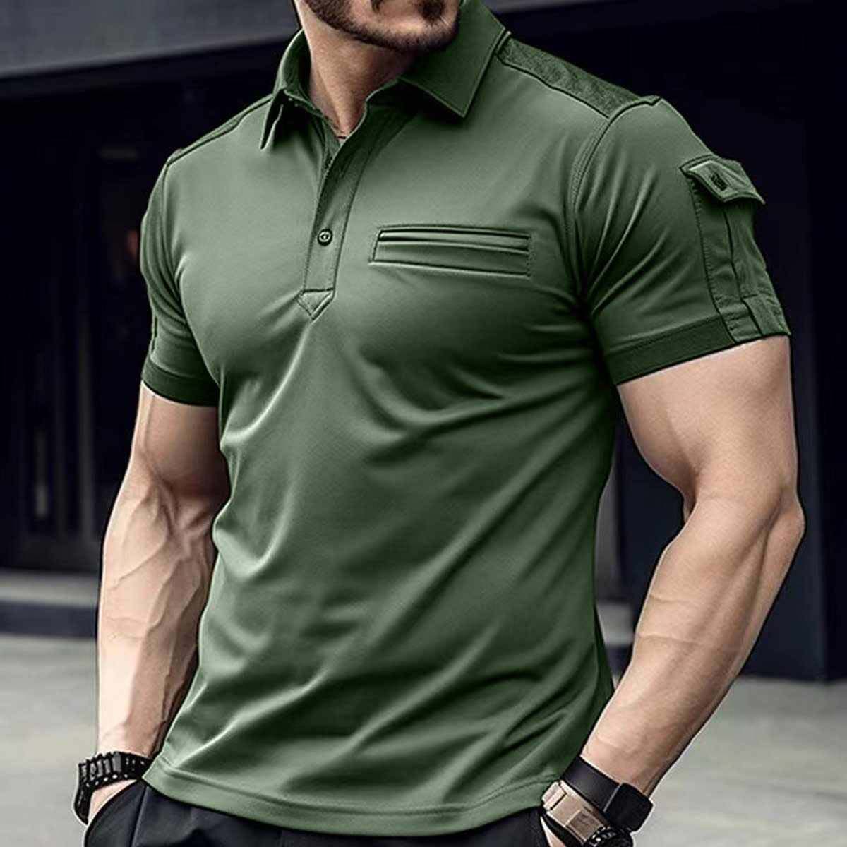 Green Collar Sleeves Pocket Style Designer Summer Tshirt MSDTS-09