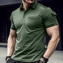 Green Collar Sleeves Pocket Style Designer Summer Tshirt MSDTS-09