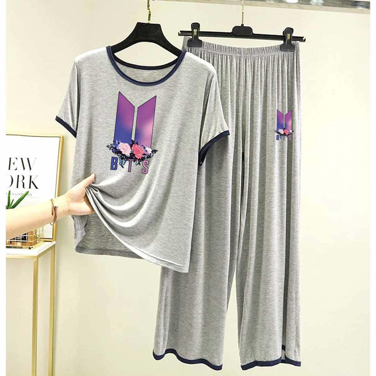 Contrast Tape-Style Big-Printed 2-Pcs Lounge And Night Wear Suit. WLW-07