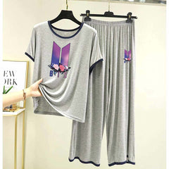 Contrast Tape-Style Big-Printed 2-Pcs Lounge And Night Wear Suit. WLW-07