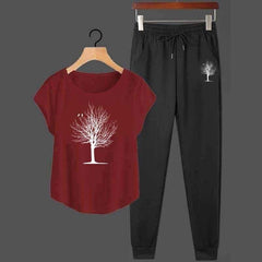 Tree Cap-Sleeves Printed 2-Pcs Summer Suit For Her