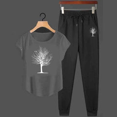 Tree Cap-Sleeves Printed 2-Pcs Summer Suit For Her