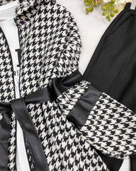 White Arrow Zipper Hoodie Leather Belt Style 2-Pcs Winter Tracksuit.