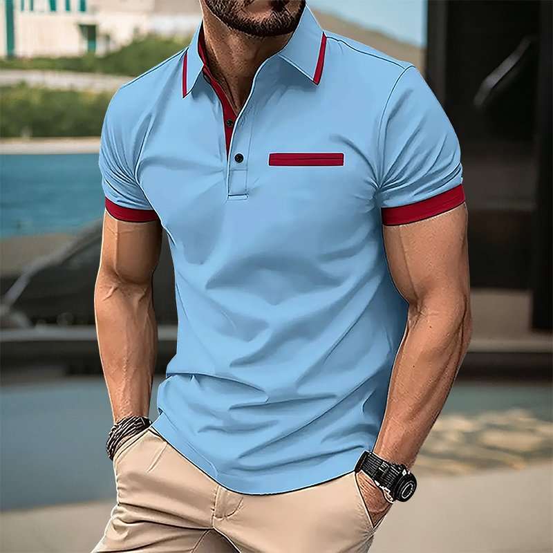 Sky-Blue Collar Style Contrast Placket Designer Summer Tshirt MSDTS-11