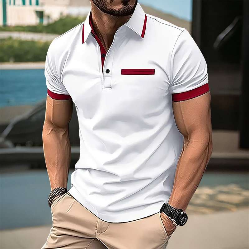 White Collar Style Contrast Placket Designer Summer Tshirt MSDTS-11