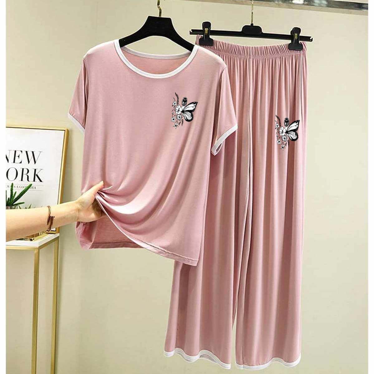 Contrast Tape-Style Logo-Printed 2-Pcs Lounge And Night Wear Suit. WLW-07