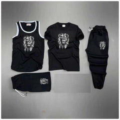 Black Grey-Lion Printed Bundle Of 4 Dry-Fit Complete Summer Deal.