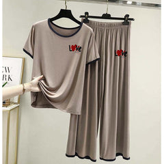 Contrast Tape-Style Logo-Printed 2-Pcs Lounge And Night Wear Suit. WLW-07