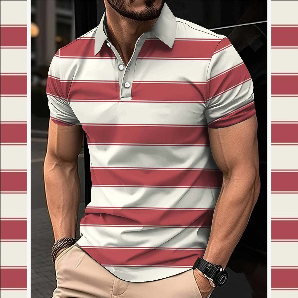 Imported 3D Stripe Printed Style Half-Sleeve Polo Summer Tshirt. MS3DP-101