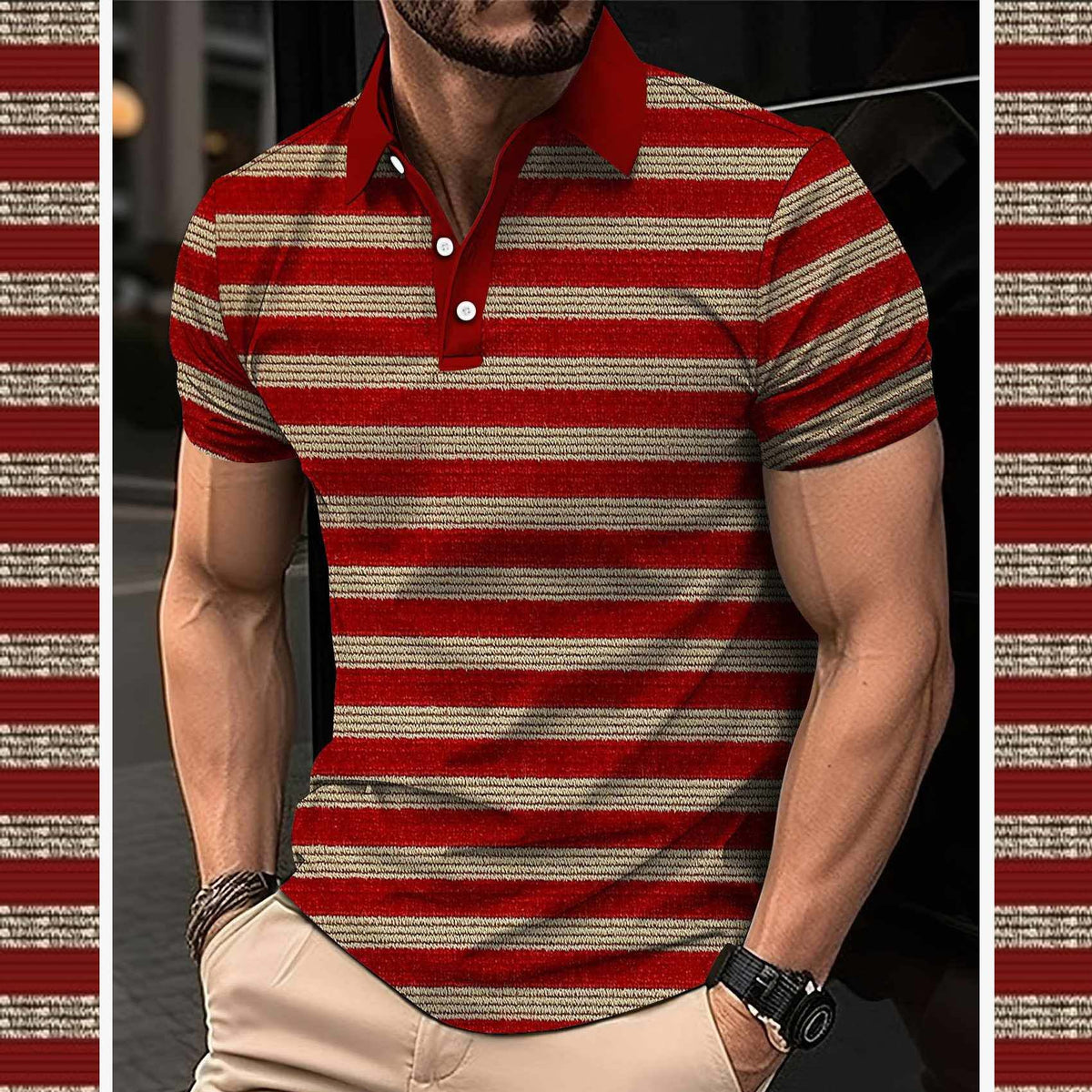 Imported 3D Stripe Printed Style Half-Sleeve Polo Summer Tshirt. MS3DP-102