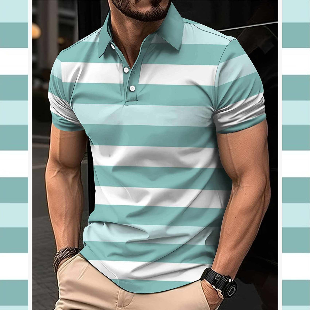 Imported 3D Stripe Printed Style Half-Sleeve Polo Summer Tshirt. MS3DP-103