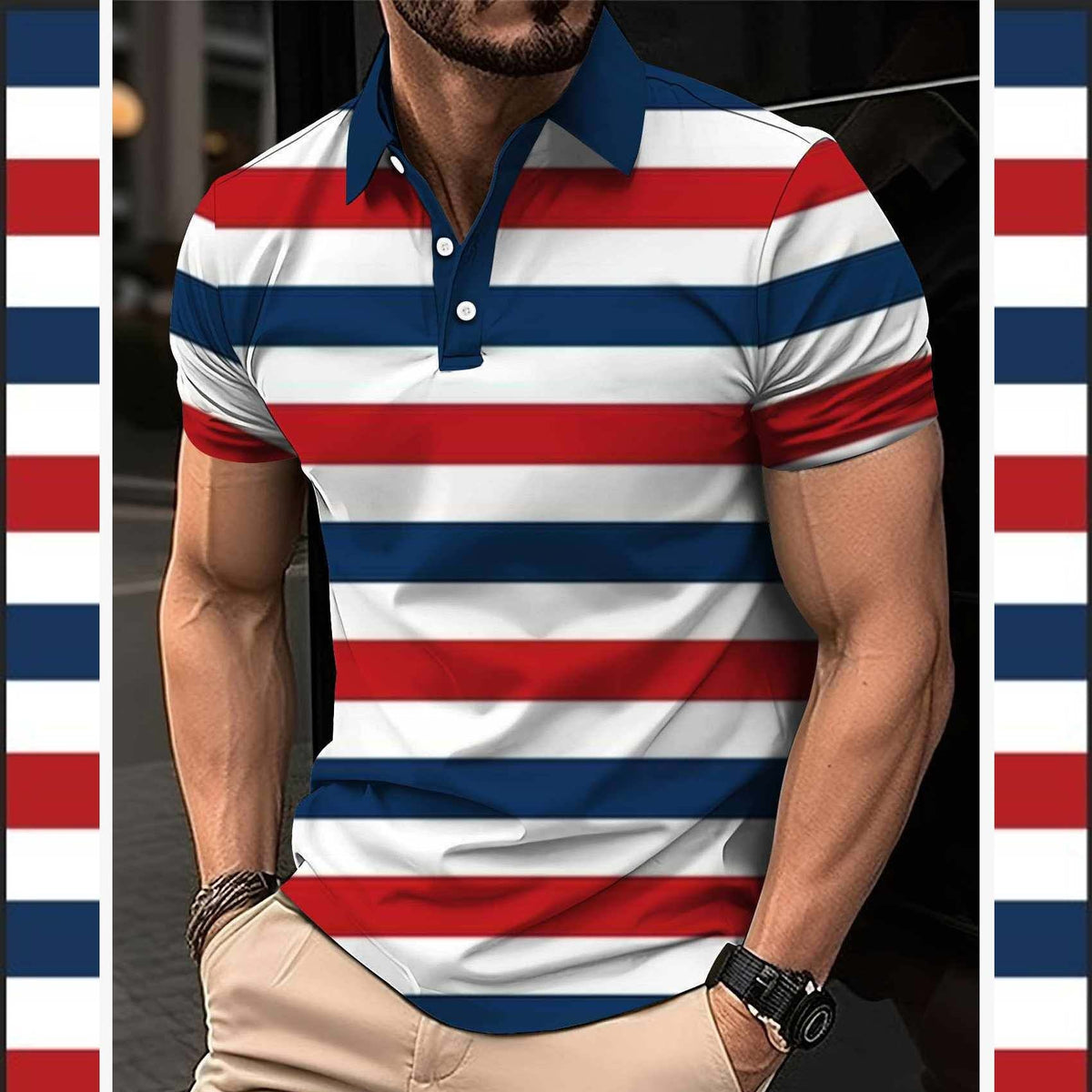 Imported 3D Stripe Printed Style Half-Sleeve Polo Summer Tshirt. MS3DP-104