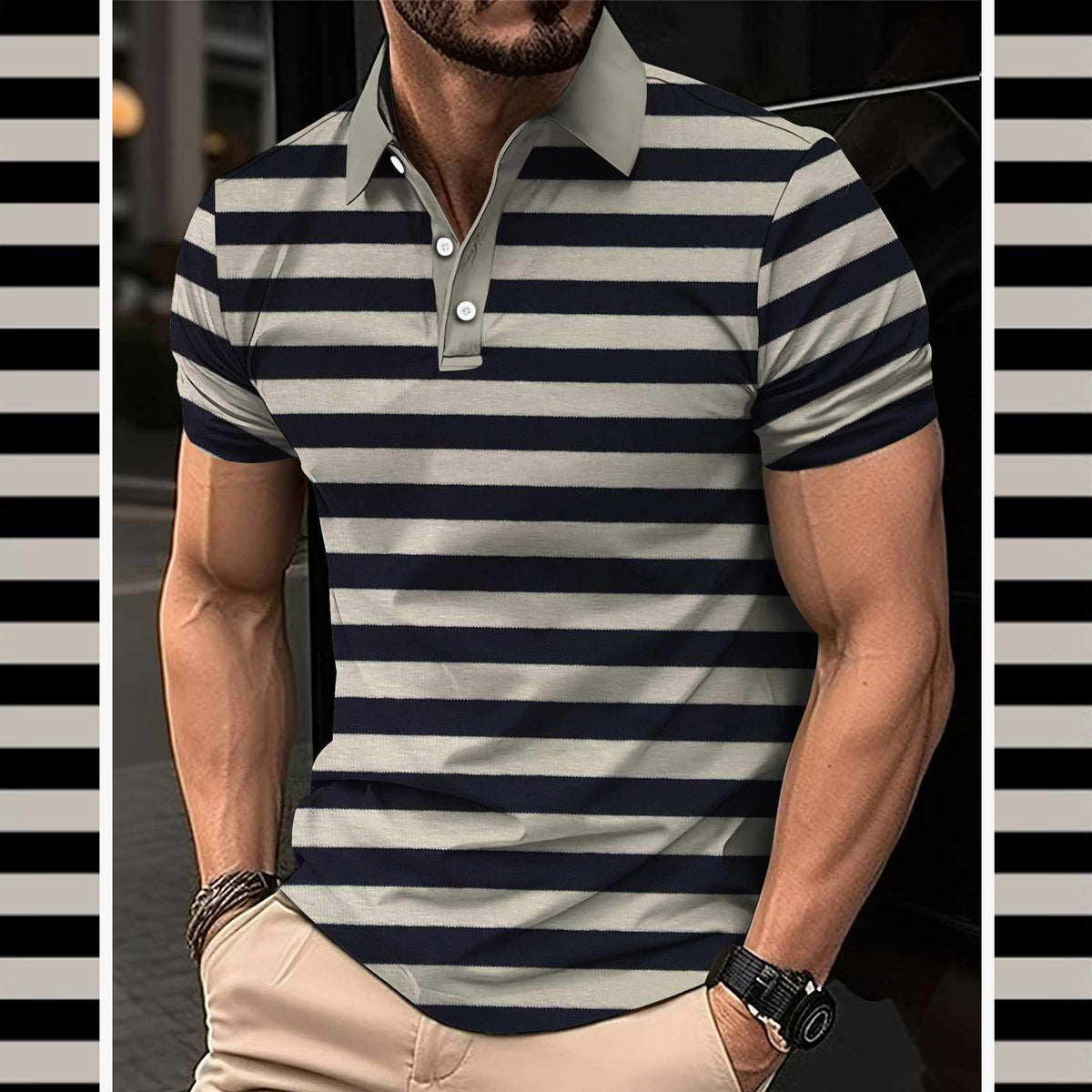 Imported 3D Stripe Printed Style Half-Sleeve Polo Summer Tshirt. MS3DP-107