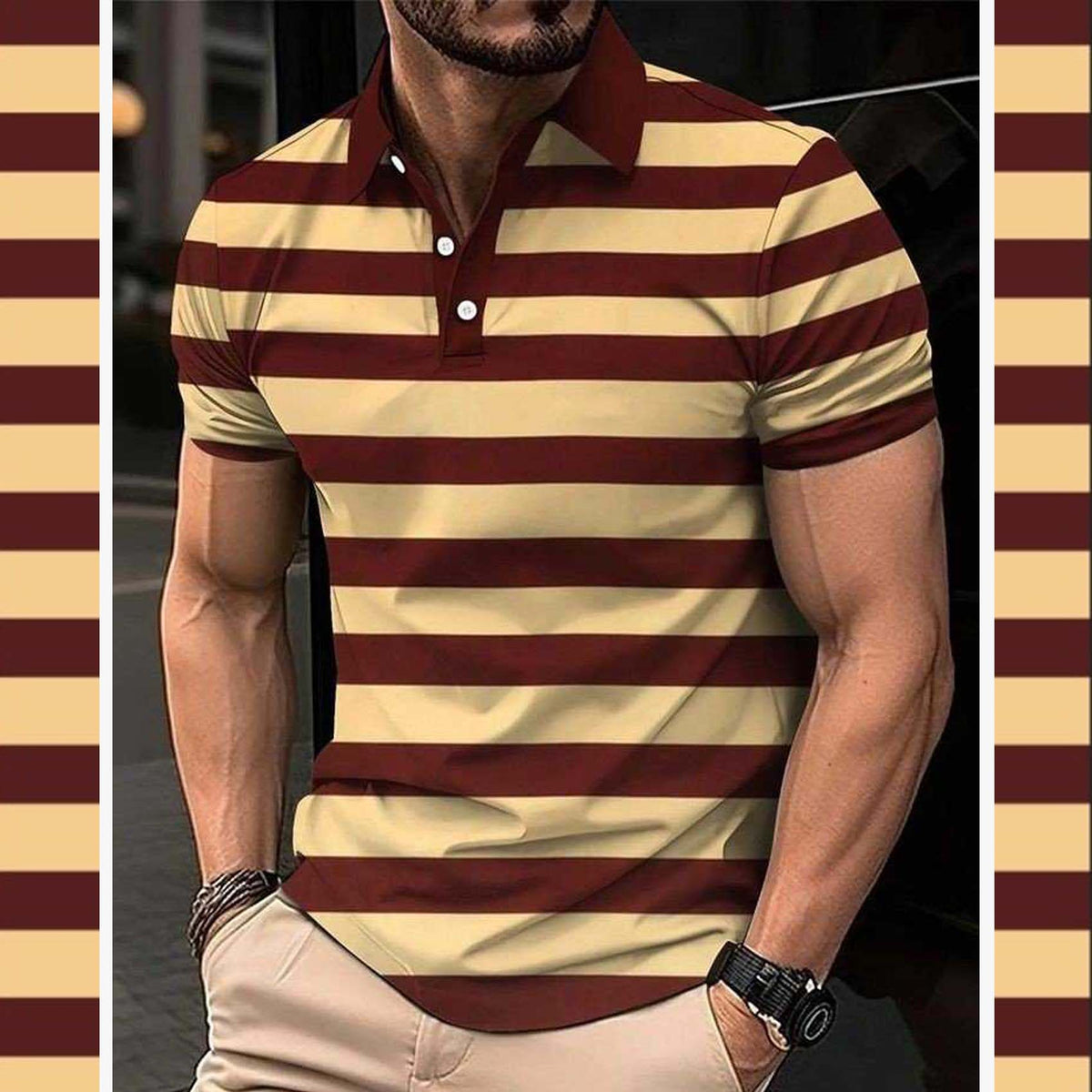 Imported 3D Stripe Printed Style Half-Sleeve Polo Summer Tshirt. MS3DP-108