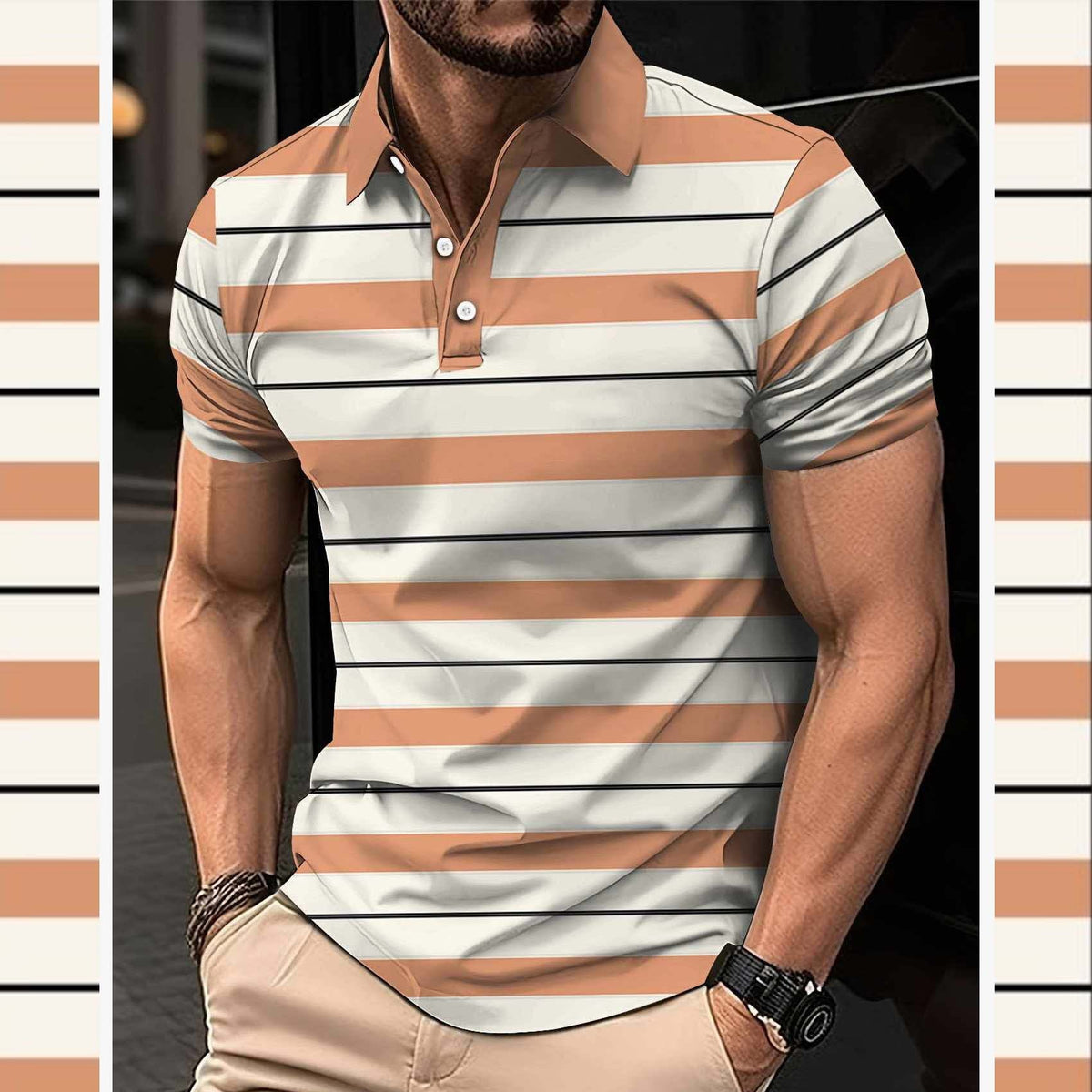 Imported 3D Stripe Printed Style Half-Sleeve Polo Summer Tshirt. MS3DP-109