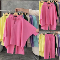 Batwing V-Collar Style Turkish Lawn 2-Pcs Stiched Co-Ord Set.