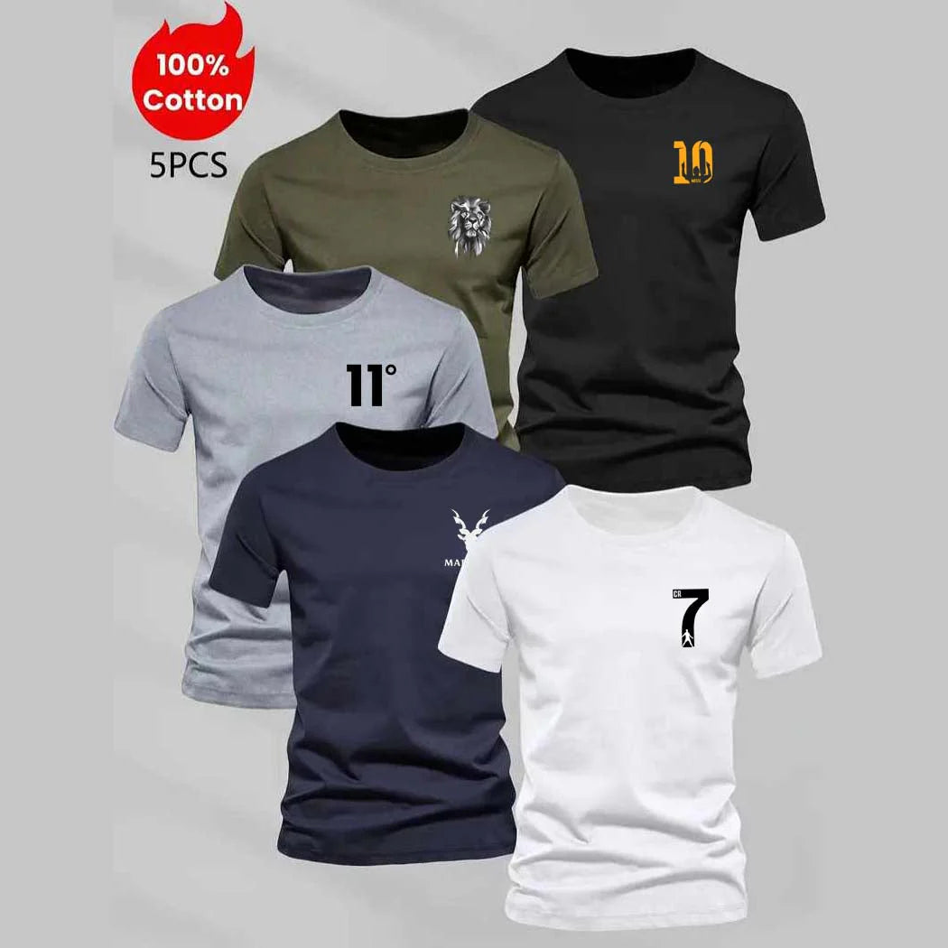 Bundle Of 5 R-Neck Half Sleeve PL-Printed Summer Tshirt's. S2
