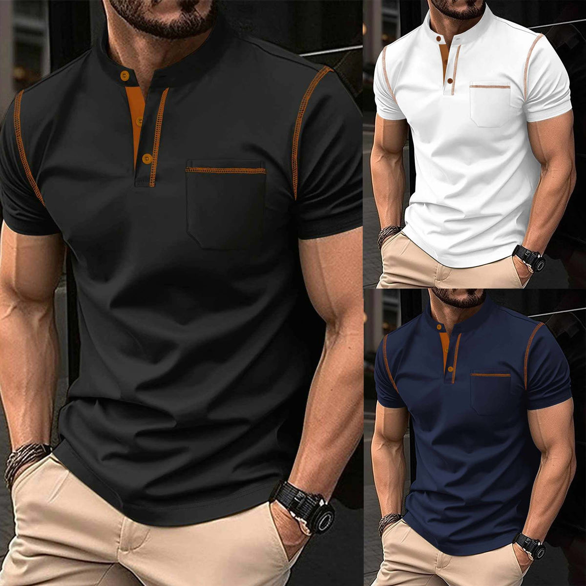 Bundle Of 3 Designer Summer Tshirt's MSDTS-01 (White+Navy+Black)