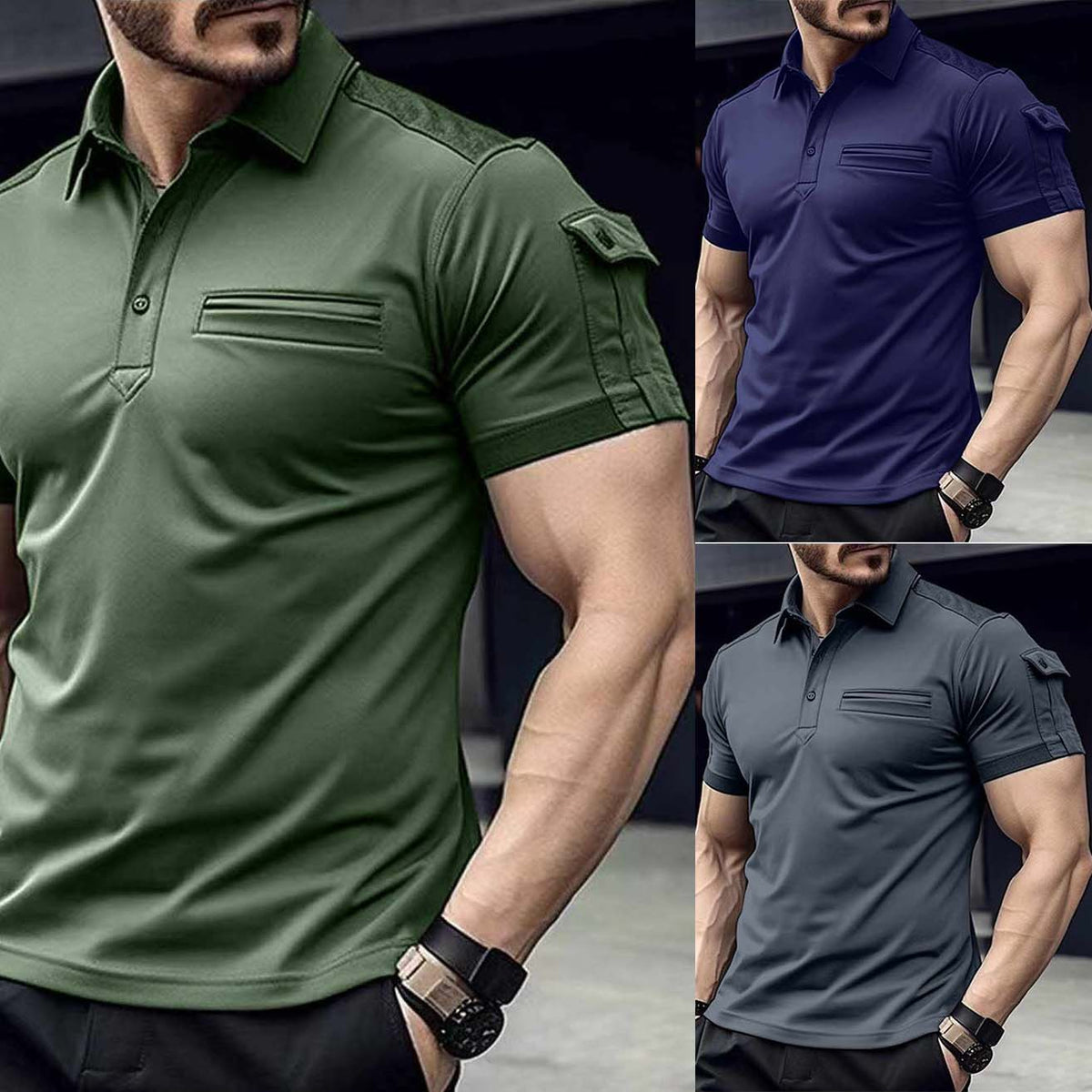 Bundle Of 3 Designer Summer Tshirt's MSDTS-09 (Navy+Green+Steel)