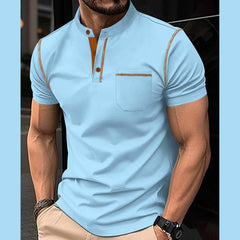 Sky-Blue Contrast Placket Pocket Style Designer Summer Tshirt MSDTS-01