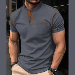 Steel-Grey Contrast Placket Pocket Style Designer Summer Tshirt MSDTS-01