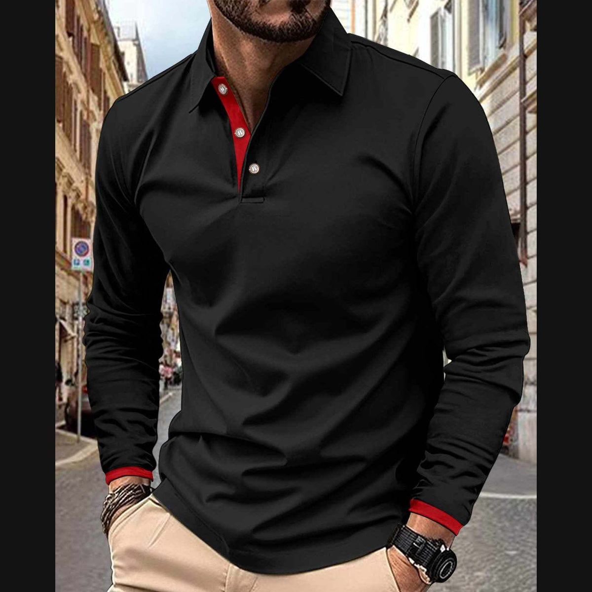 Black Collar Style Full-Sleeve Polo Summer Tshirt MSDTS-08