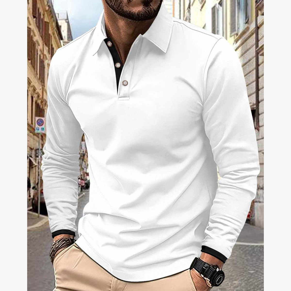 White Collar Style Full-Sleeve Polo Summer Tshirt MSDTS-08