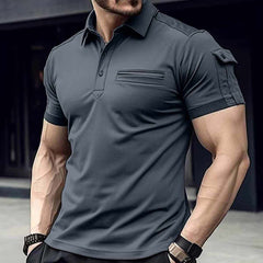 Steel-Grey Collar Sleeves Pocket Style Designer Summer Tshirt MSDTS-09