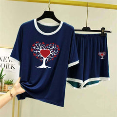 Contrast-Tape Short Style Printed 2-Pcs Summer Launge & Night Wear Suit. WLW-04