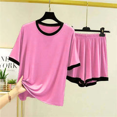 Contrast-Tape Short Style 2-Pcs Summer Launge & Night Wear Suit. WLW-04