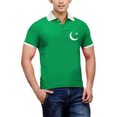 Green Contrast Collar Flag Logo Printed 14-August Polo-Tshirt.