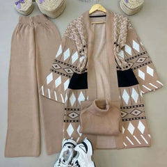 Long Printed Gown Style 3-Pcs Winter Co-Ord Suit. WWTS-27