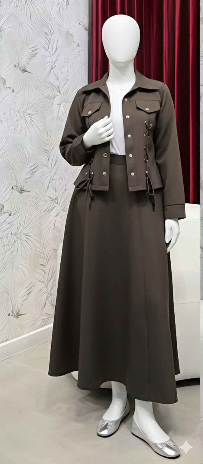 Flap-Ailet Short Jacket Skirt Style 2-Pcs Winter Co-Ord Set. WWTS-43