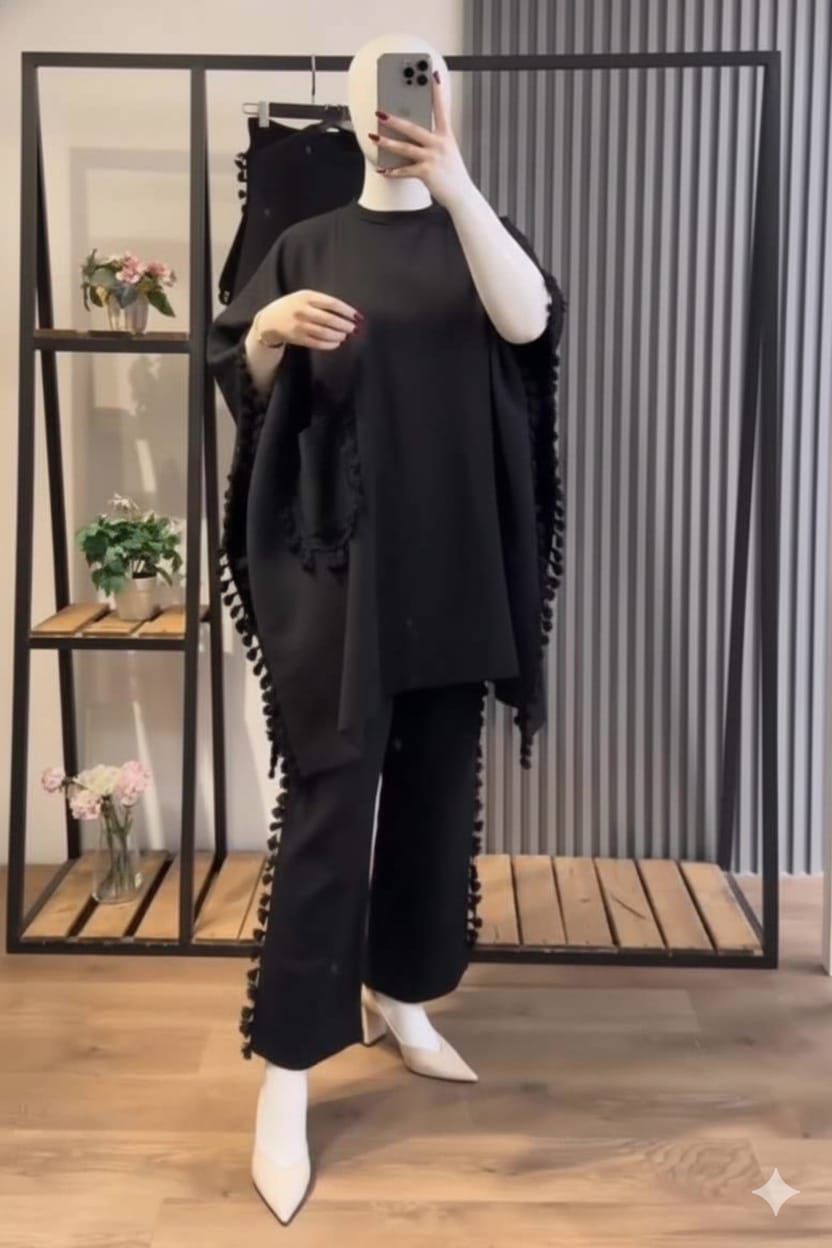 Open-Shawl Style Lace Work 2-Pcs Winter Co-Ord Set. WWTS-07