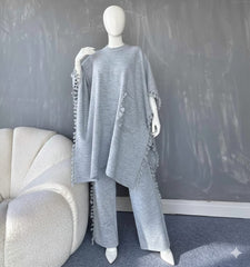 Open-Shawl Style Lace Work 2-Pcs Winter Co-Ord Set. WWTS-07