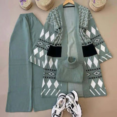 Long Printed Gown Style 3-Pcs Winter Co-Ord Suit. WWTS-27