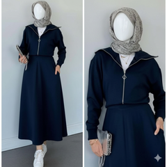 Drop Shoulder Short Jacket Skirt Style 2-Pcs Winter Co-Ord Set. WWTS-35