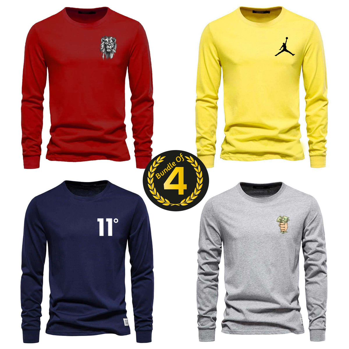 Bundle Of 4 Sweat-Style O-Neck Full Sleeve Tshirt For Summer's.